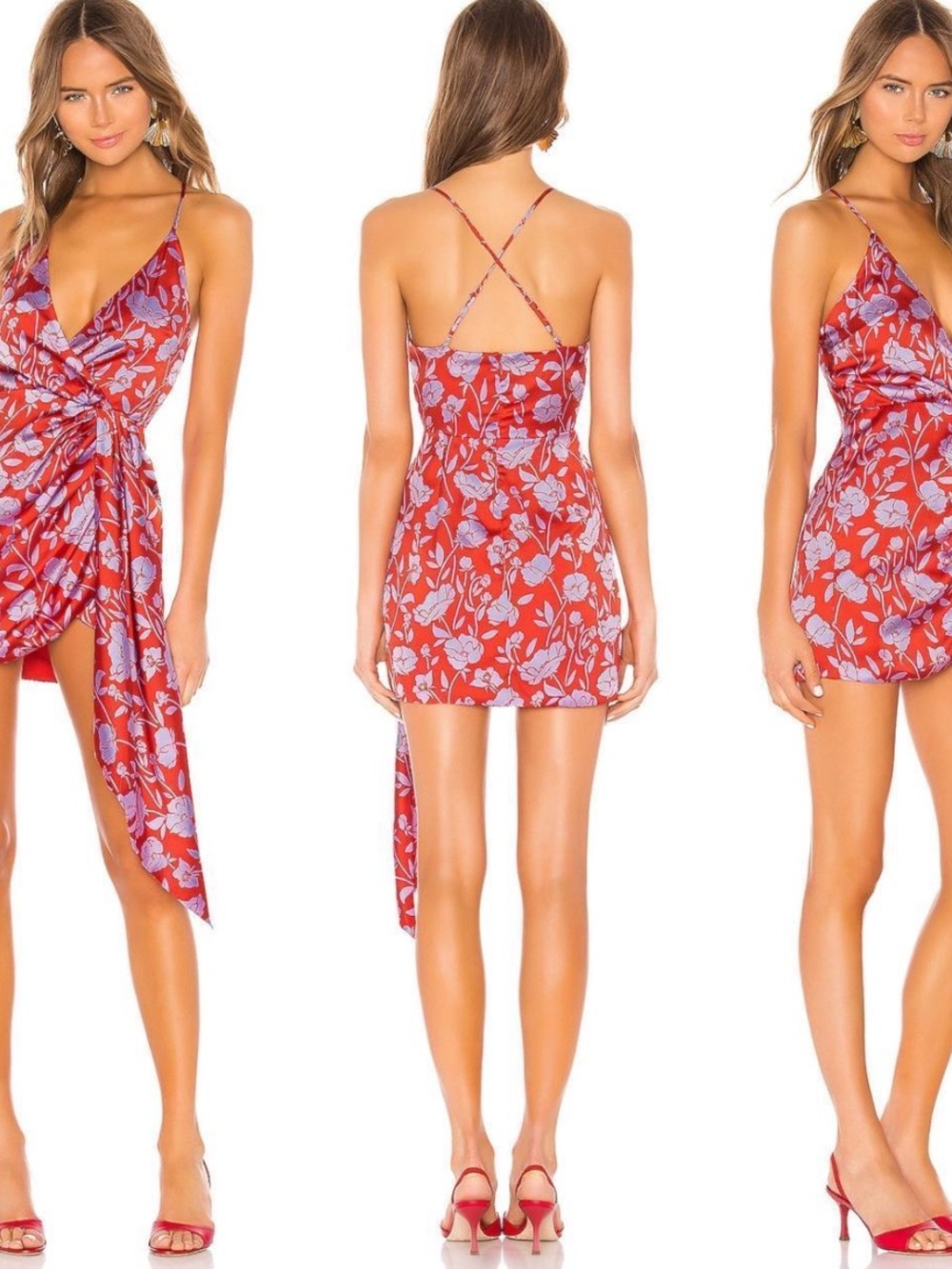 Lovers + Friends Red Floral Mini Dress with Lavender Print